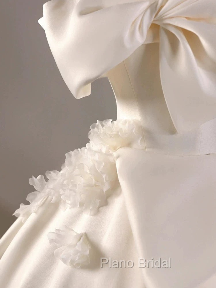 Timeless Ball Gown Off The Shoulder Short Sleeves Satin White Wedding Dresses Brides Dresses