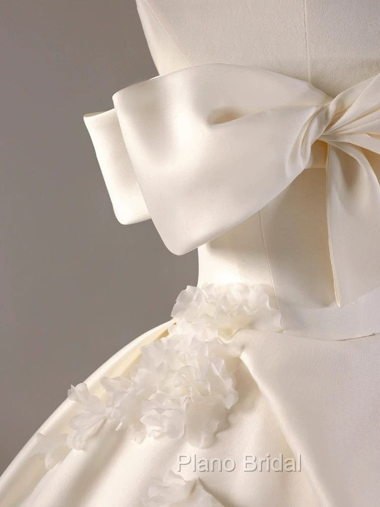 Timeless Ball Gown Off The Shoulder Short Sleeves Satin White Wedding Dresses Brides Dresses