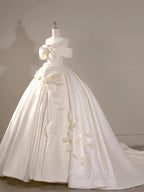 Timeless Ball Gown Off The Shoulder Short Sleeves Satin White Wedding Dresses Brides Dresses