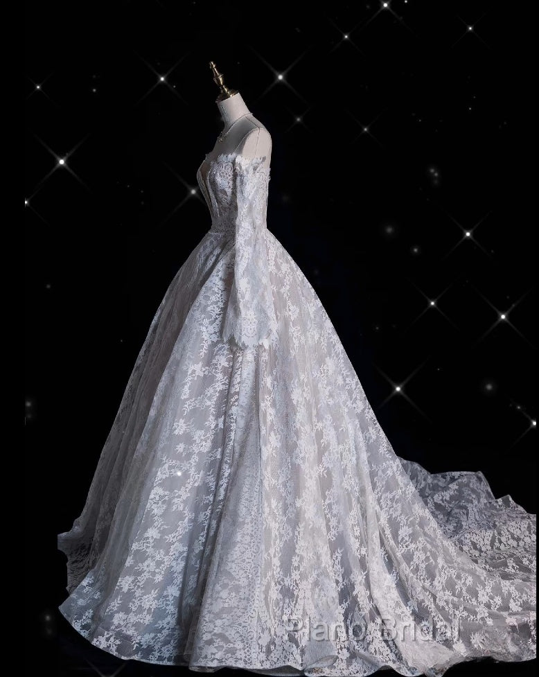 Timeless Ball Gown Off The Shoulder White Lace Long Wedding Dresses Bridal Dresses