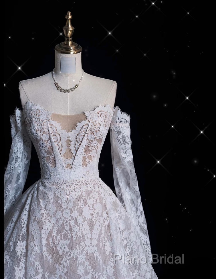 Timeless Ball Gown Off The Shoulder White Lace Long Wedding Dresses Bridal Dresses