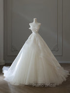 Timeless Ball Gown Strapless Satin Ivory Long Wedding Dresses Bridal Dresses