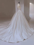 Timeless Ball Gown Strapless Satin White Wedding Dresses Brides Dresses