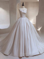 Timeless Ball Gown Strapless Satin White Wedding Dresses Brides Dresses