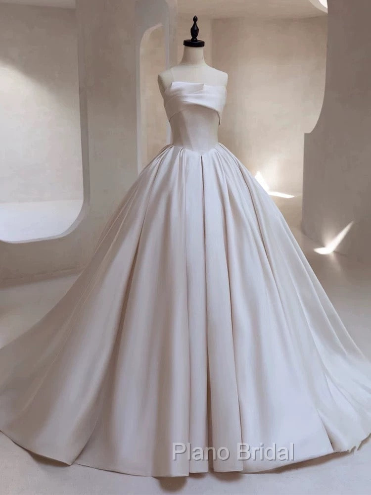 Timeless Ball Gown Strapless Satin White Wedding Dresses Brides Dresses
