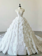 Timeless Ball Gown Sweetheart Sequin Floral White Wedding Dresses Brides Dresses