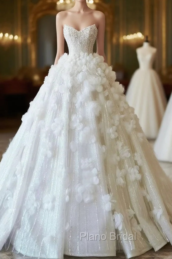 Timeless Ball Gown Sweetheart Sequin Floral White Wedding Dresses Brides Dresses Main image