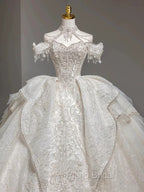Timeless Ball Gown Sweetheart Short Sleeves Lace White Wedding Dresses Brides Dresses