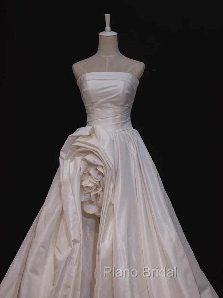 Timeless High Low Strapless Satin Ivory Wedding Dresses Brides Dresses