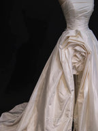 Timeless High Low Strapless Satin Ivory Wedding Dresses Brides Dresses