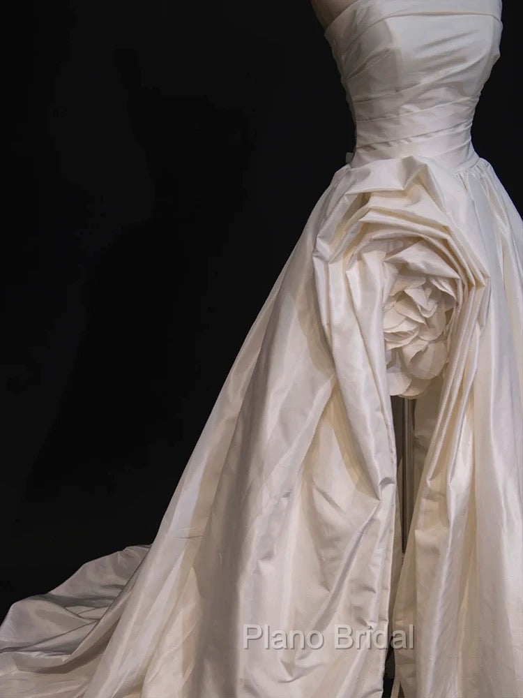 Timeless High Low Strapless Satin Ivory Wedding Dresses Brides Dresses