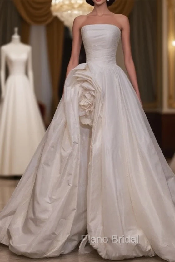 Timeless High Low Strapless Satin Ivory Wedding Dresses Brides Dresses Main image