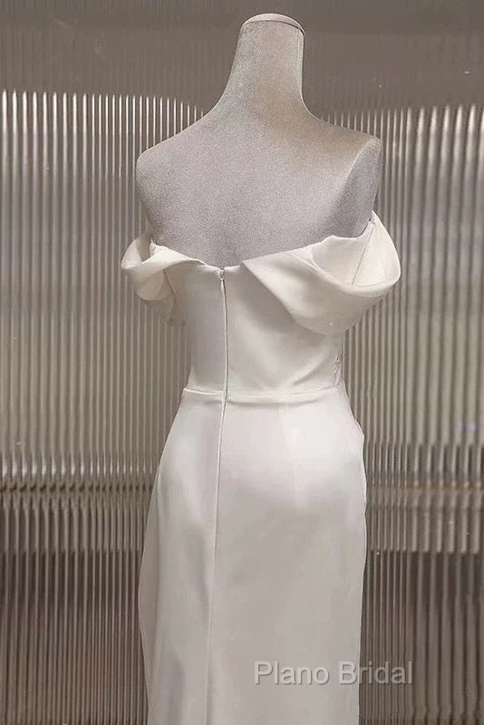 Timeless Mermaid Off The Shoulder Short Sleeves White Satin Wedding Dresses Secondary image