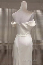 Timeless Mermaid Off The Shoulder Short Sleeves White Satin Wedding Dresses