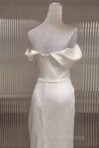 Timeless Mermaid Off The Shoulder Short Sleeves White Satin Wedding Dresses