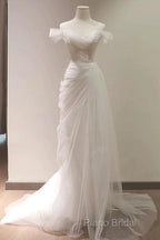 Timeless Mermaid Off The Shoulder Tulle White Wedding Dresses