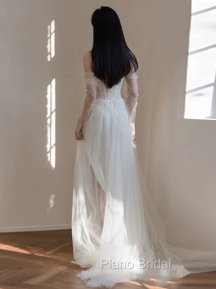 Timeless Mermaid Off The Shoulder White Tulle Long Wedding Dresses Bridal Dresses