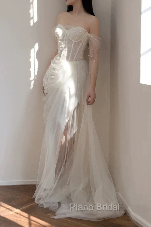 Timeless Mermaid Off The Shoulder White Tulle Long Wedding Dresses Bridal Dresses Main image
