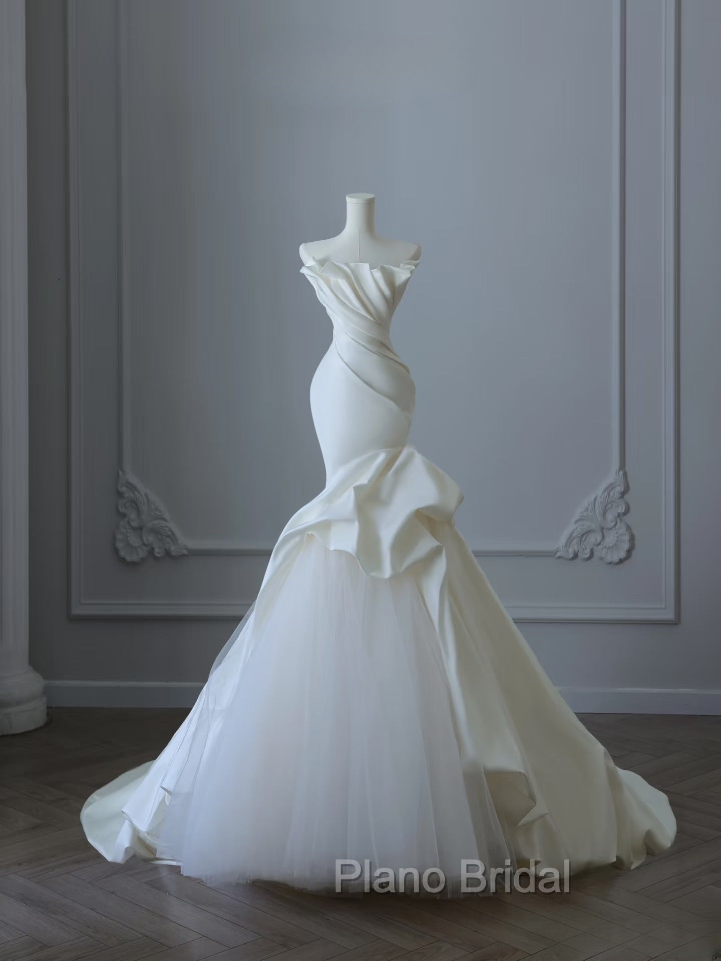 Timeless Mermaid Strapless Satin Ivory Long Wedding Dresses Bridal Dresses