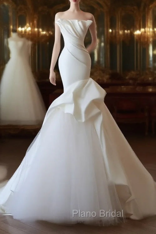 Timeless Mermaid Strapless Satin Ivory Long Wedding Dresses Bridal Dresses Main image
