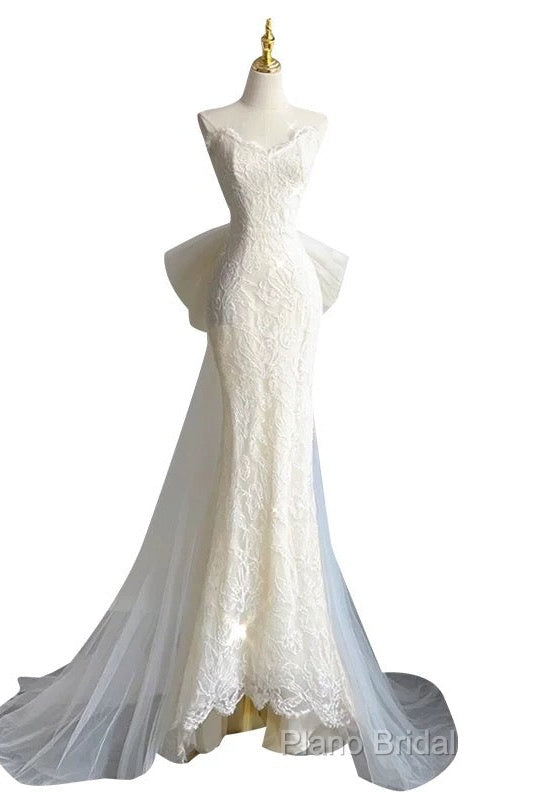 Timeless Mermaid Sweetheart Lace White Satin Wedding Dresses