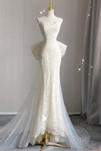 Timeless Mermaid Sweetheart Lace White Satin Wedding Dresses