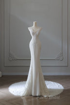 Timeless Mermaid V Neckline White Lace Wedding Dresses Bridal Dresses