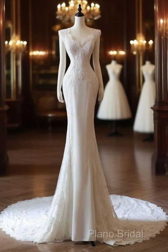Timeless Mermaid V Neckline White Lace Wedding Dresses Bridal Dresses