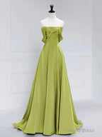 Atmosphere Green A-Line Satin Off Shoulder Long Prom Dress Long Formal Luxury Dignified Party dress