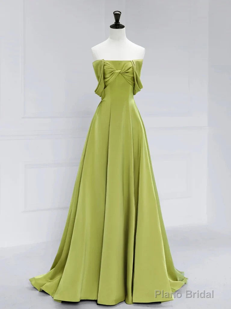 Atmosphere Green A-Line Satin Off Shoulder Long Prom Dress Long Formal Luxury Dignified Party dress