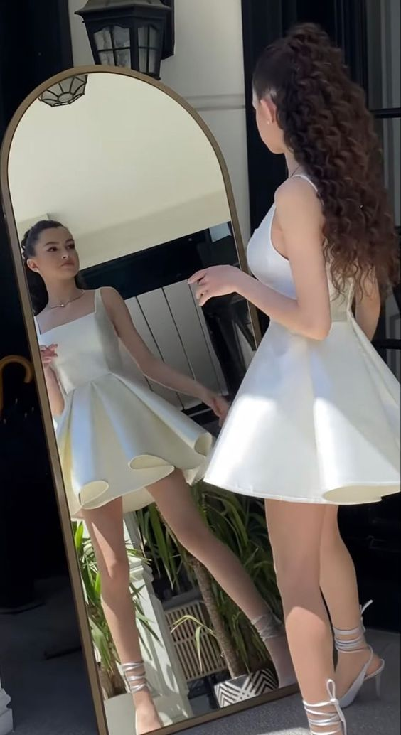 Simple Sequare Neck White Short Formal Prom Dresses,Elegant Homecoming Dresses Secondary image