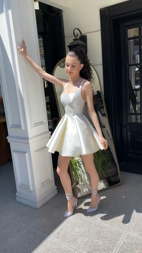 Simple Sequare Neck White Short Formal Prom Dresses,Elegant Homecoming Dresses Main image