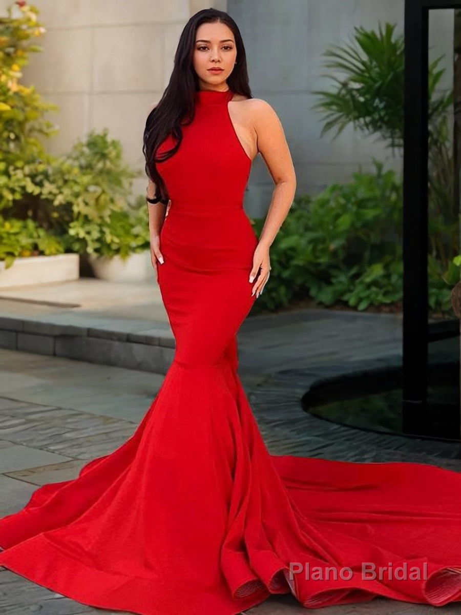 Trumpet/Mermaid Halter Chapel Train Stretch Crepe Prom Dresses Main image