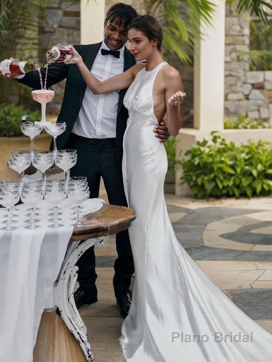 Trumpet/Mermaid Halter Sweep Train Taffeta Wedding Dresses Main image