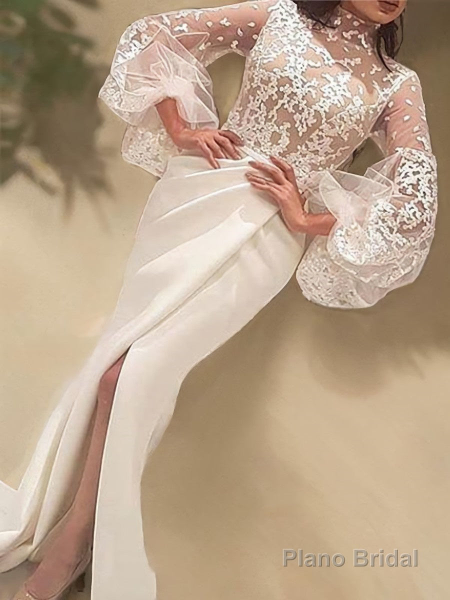 Trumpet/Mermaid High Neck Sweep Train Stretch Crepe Prom Dresses With Leg Slit Main image