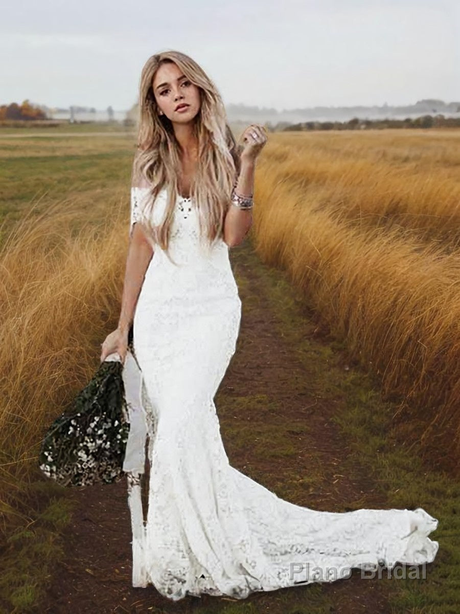 Trumpet/Mermaid Off-the-Shoulder Court Train Lace Wedding Dresses Secondary image