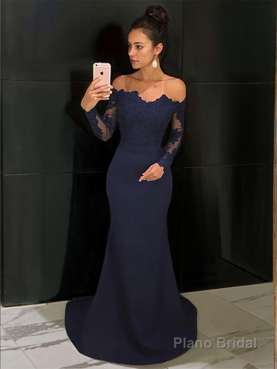 Trumpet/Mermaid Off-the-Shoulder Court Train Stretch Crepe Evening Dresses With Lace Main image