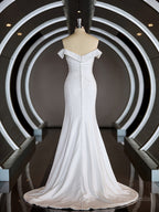 Trumpet/Mermaid Off-the-Shoulder Court Train Stretch Crepe Wedding Dresses with Pleated