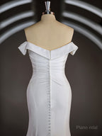 Trumpet/Mermaid Off-the-Shoulder Court Train Stretch Crepe Wedding Dresses with Pleated