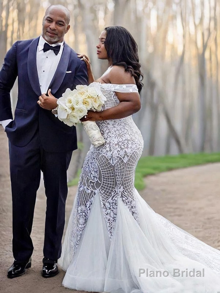 Trumpet/Mermaid Off-the-Shoulder Court Train Tulle Wedding Dresses Secondary image