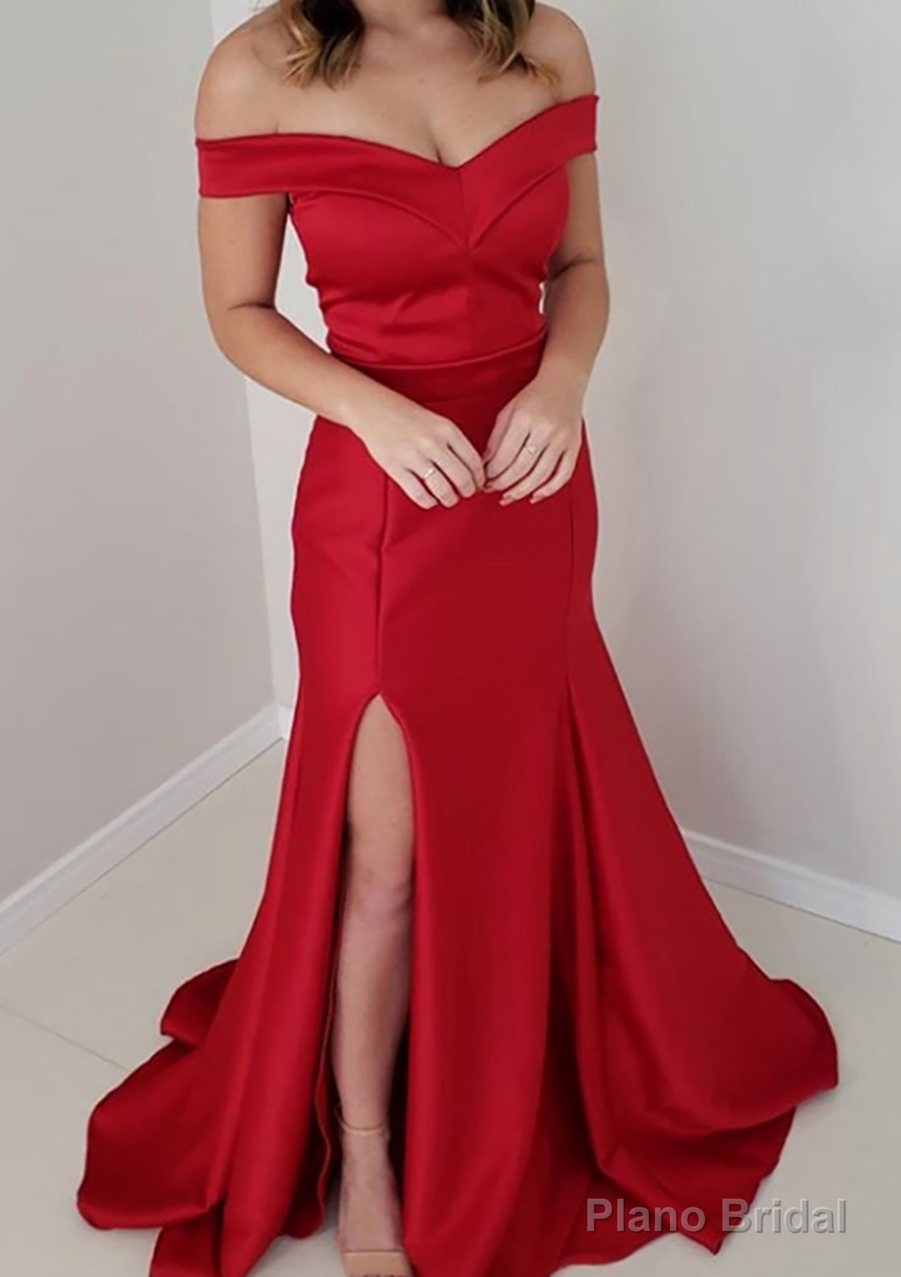 Trumpet/Mermaid Off-the-Shoulder Sleeveless Satin Long/Floor-Length Prom Dresses Main image