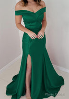 Trumpet/Mermaid Off-the-Shoulder Sleeveless Satin Long/Floor-Length Prom Dresses