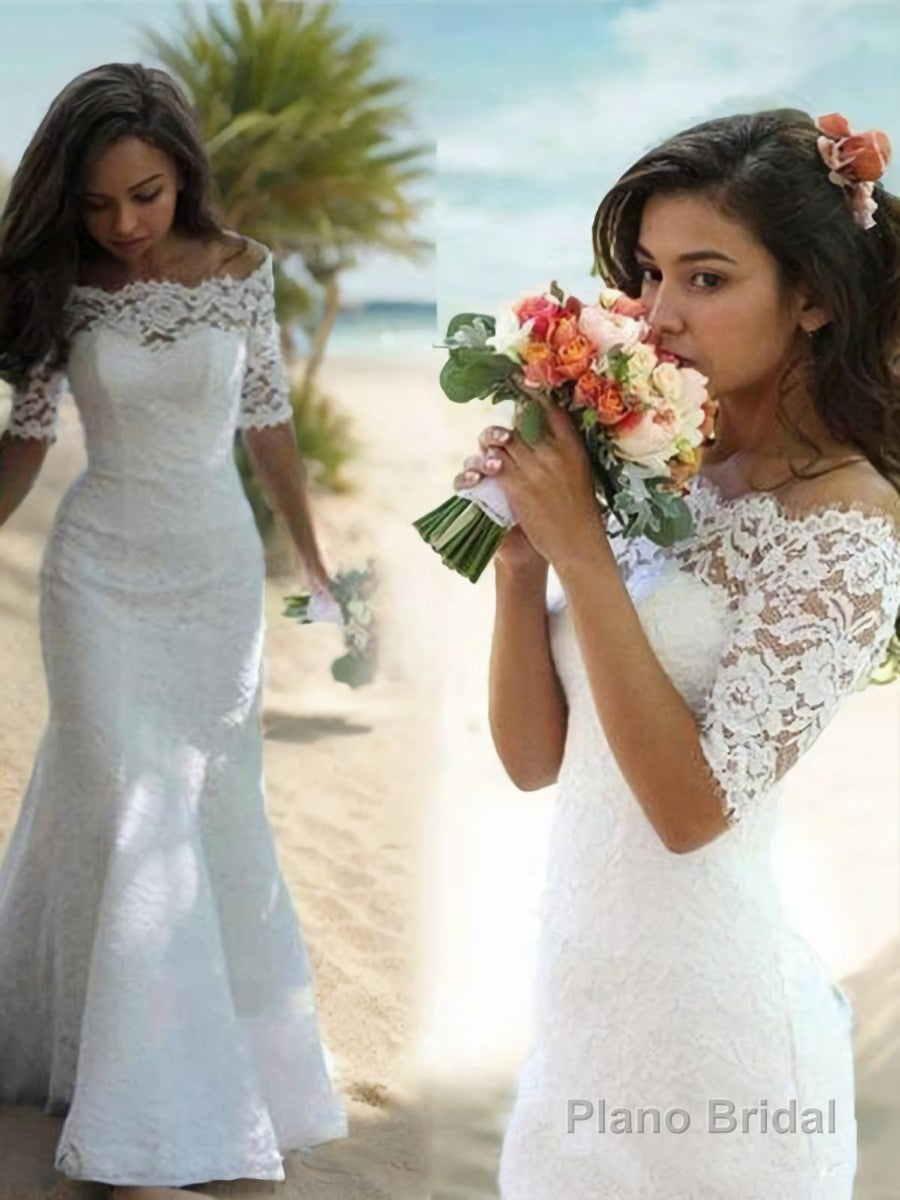 Trumpet/Mermaid Off-the-Shoulder Sweep Train Lace Wedding Dresses Main image