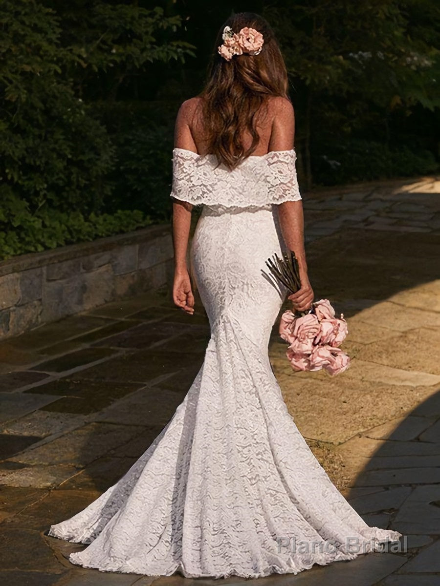 Trumpet/Mermaid Off-the-Shoulder Sweep Train Lace Wedding Dresses Secondary image