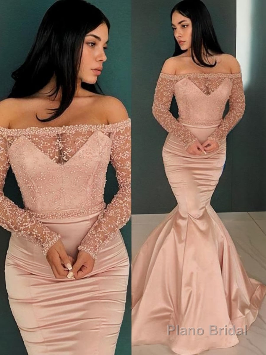 Trumpet/Mermaid Off-the-Shoulder Sweep Train Satin Evening Dresses Main image