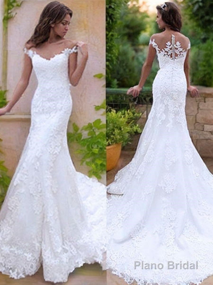 Trumpet/Mermaid Off-the-Shoulder Sweep Train Tulle Wedding Dresses Main image