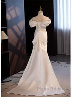 Trumpet Mermaid Puffy Sleeves  Wedding Dresses With Detachable Train