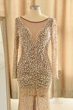 Trumpet Mermaid Scoop Champagne Tulle Beading Luxury Formal Prom Dresses