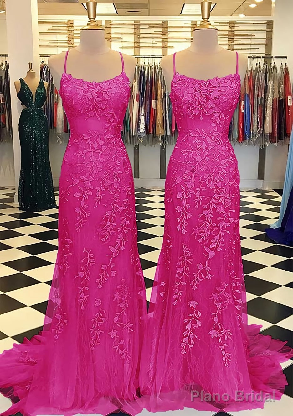 Trumpet/Mermaid Scoop Neck Sleeveless Sweep Train Lace Prom Dresses With Crystal