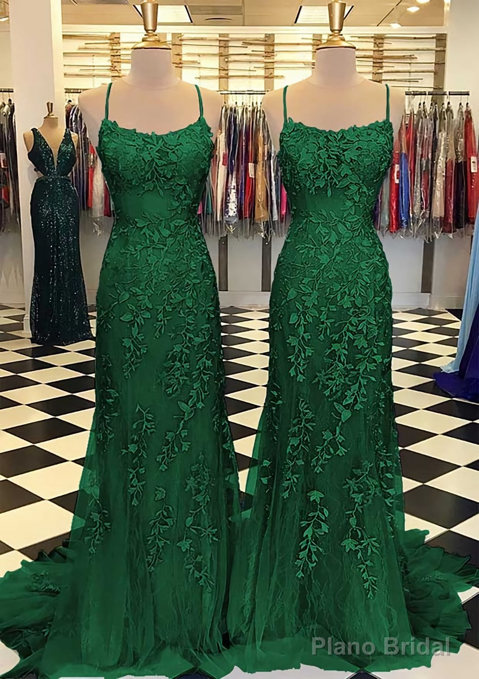 Trumpet/Mermaid Scoop Neck Sleeveless Sweep Train Lace Prom Dresses With Crystal
